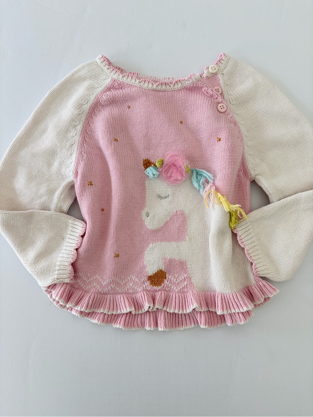 Zubels Pink and White Unicorn Knit Sweater 100% Cotton 2T Sweet Girly Cute